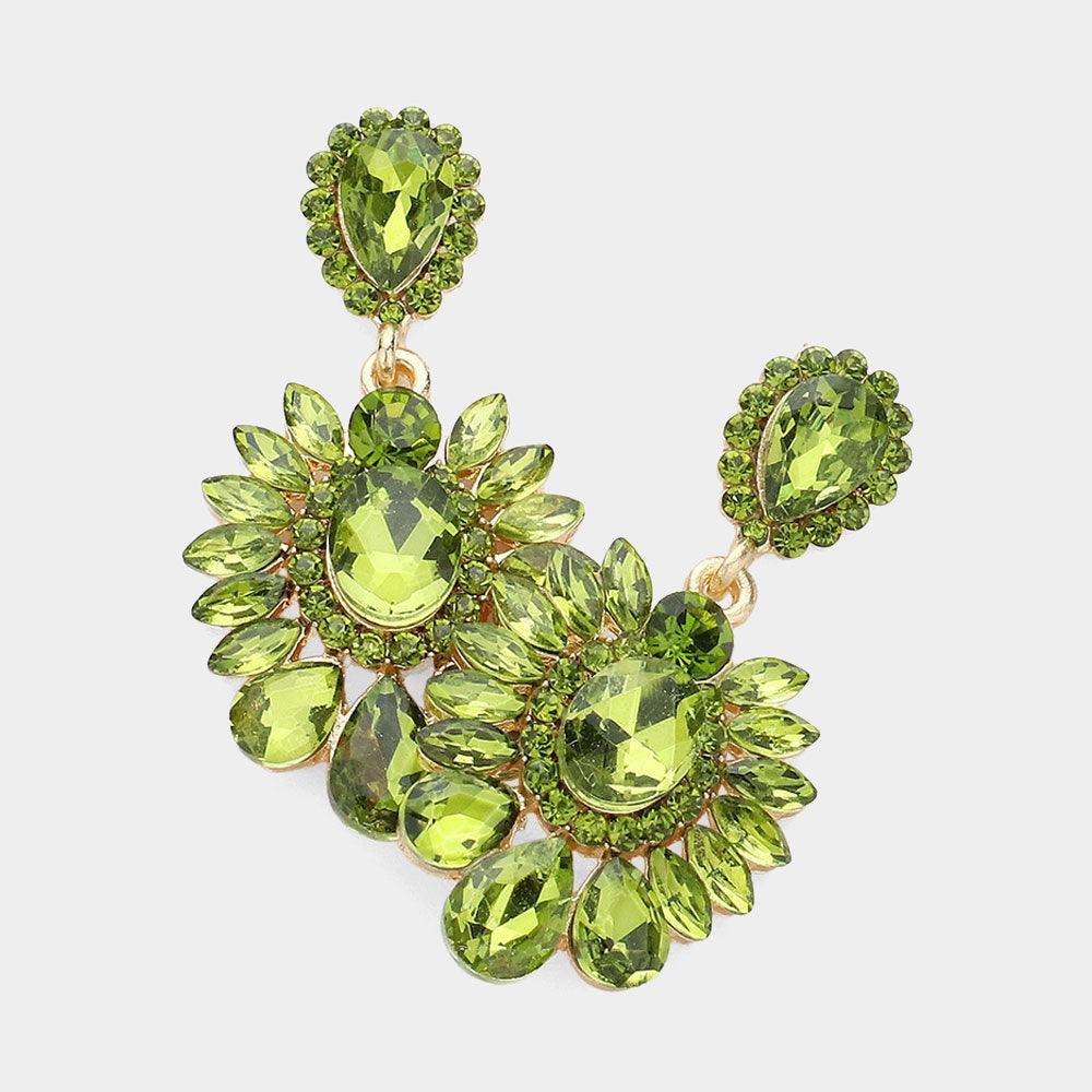 Green Teardrop Stone Cluster Embellished Dangle Evening Earrings - Jewelry Store by Erik Rayo