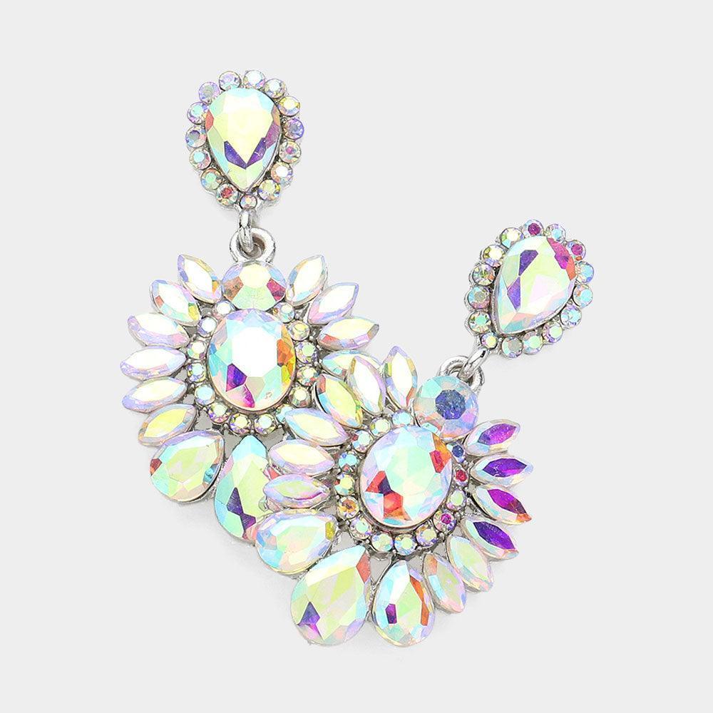 Silver Teardrop Stone Cluster Embellished Dangle Evening Earrings - Jewelry Store by Erik Rayo