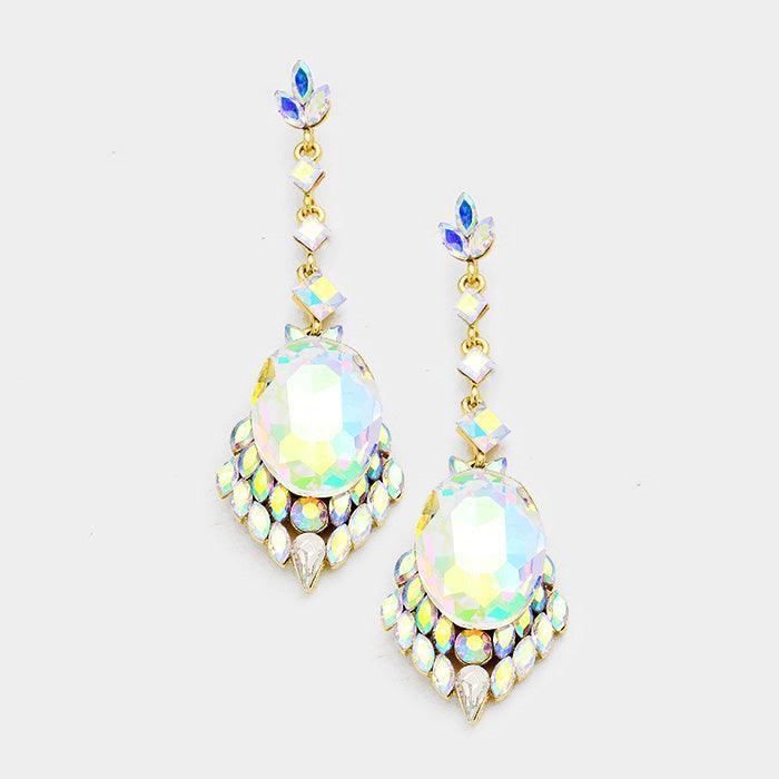 Gold Long Drop Oval Crystal Detail Marquise Evening Earrings - Jewelry Store by Erik Rayo