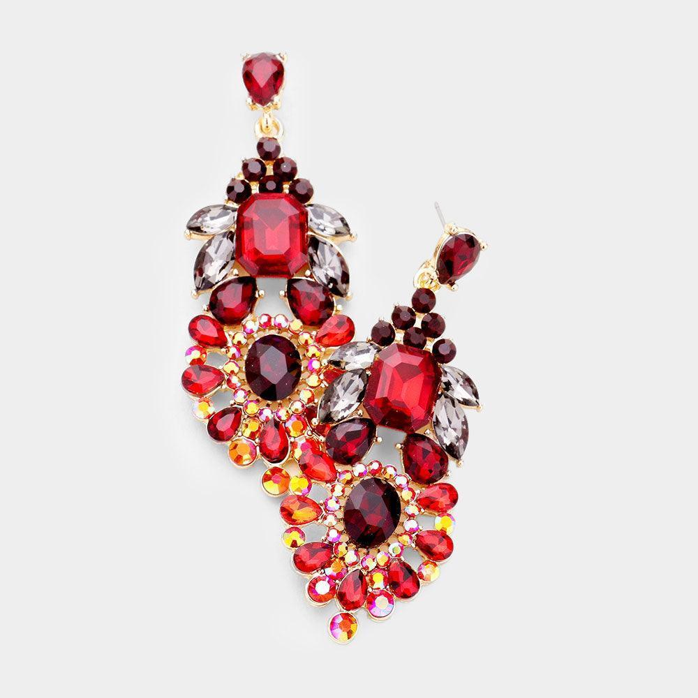 Gold Floral Crystal Statement Evening Earrings - Jewelry Store by Erik Rayo