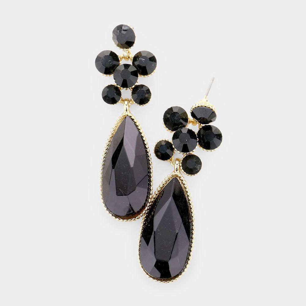 Black Cluster Crystals with Oval Drop Earring - Jewelry Store by Erik Rayo