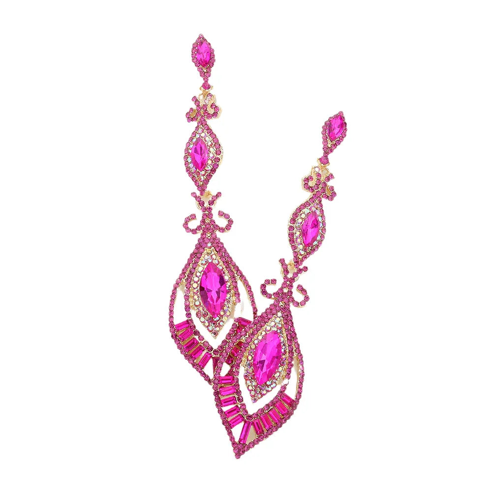 Fuchsia Victorian Triple Marquise Glass Crystal Evening Earrings - Jewelry Store by Erik Rayo