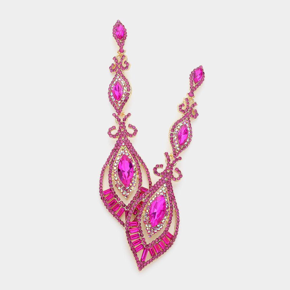 Fuchsia Victorian Triple Marquise Glass Crystal Evening Earrings - Jewelry Store by Erik Rayo