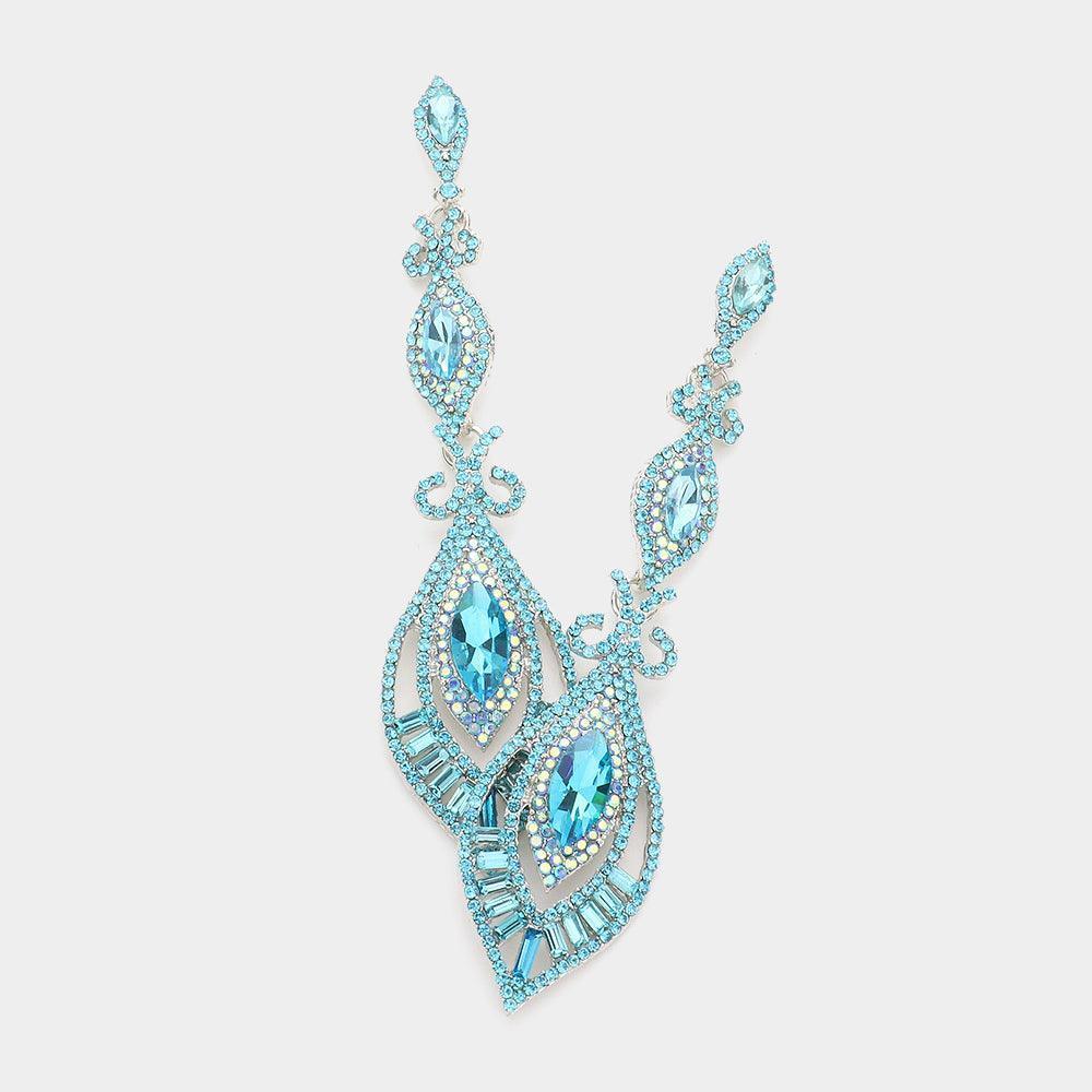 Aqua Victorian Triple Marquise Glass Crystal Evening Earrings - Jewelry Store by Erik Rayo