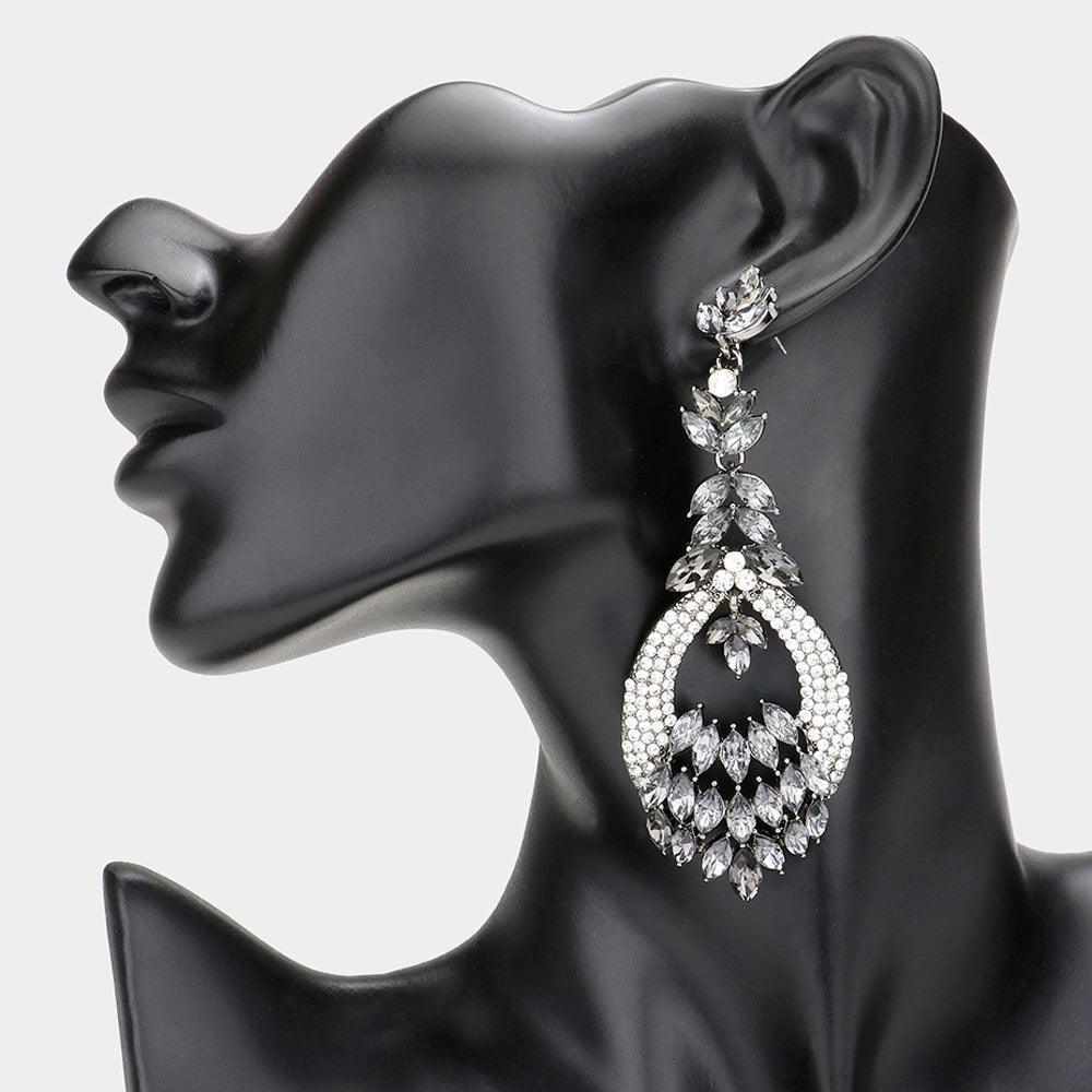 Black Crystal Rhinestone Pave Petal Cluster Drop Evening Earrings - Jewelry Store by Erik Rayo