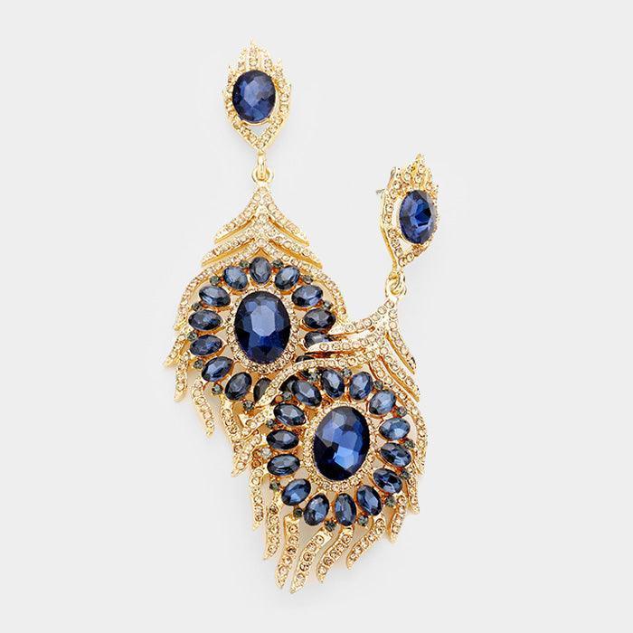 Blue Oval Crystal Rhinestone Flame Evening Earrings - Jewelry Store by Erik Rayo