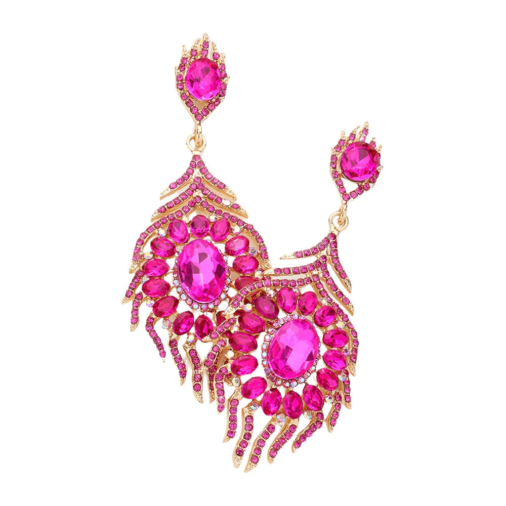 Fuchsia Oval Crystal Rhinestone Flame Evening Earrings - Jewelry Store by Erik Rayo