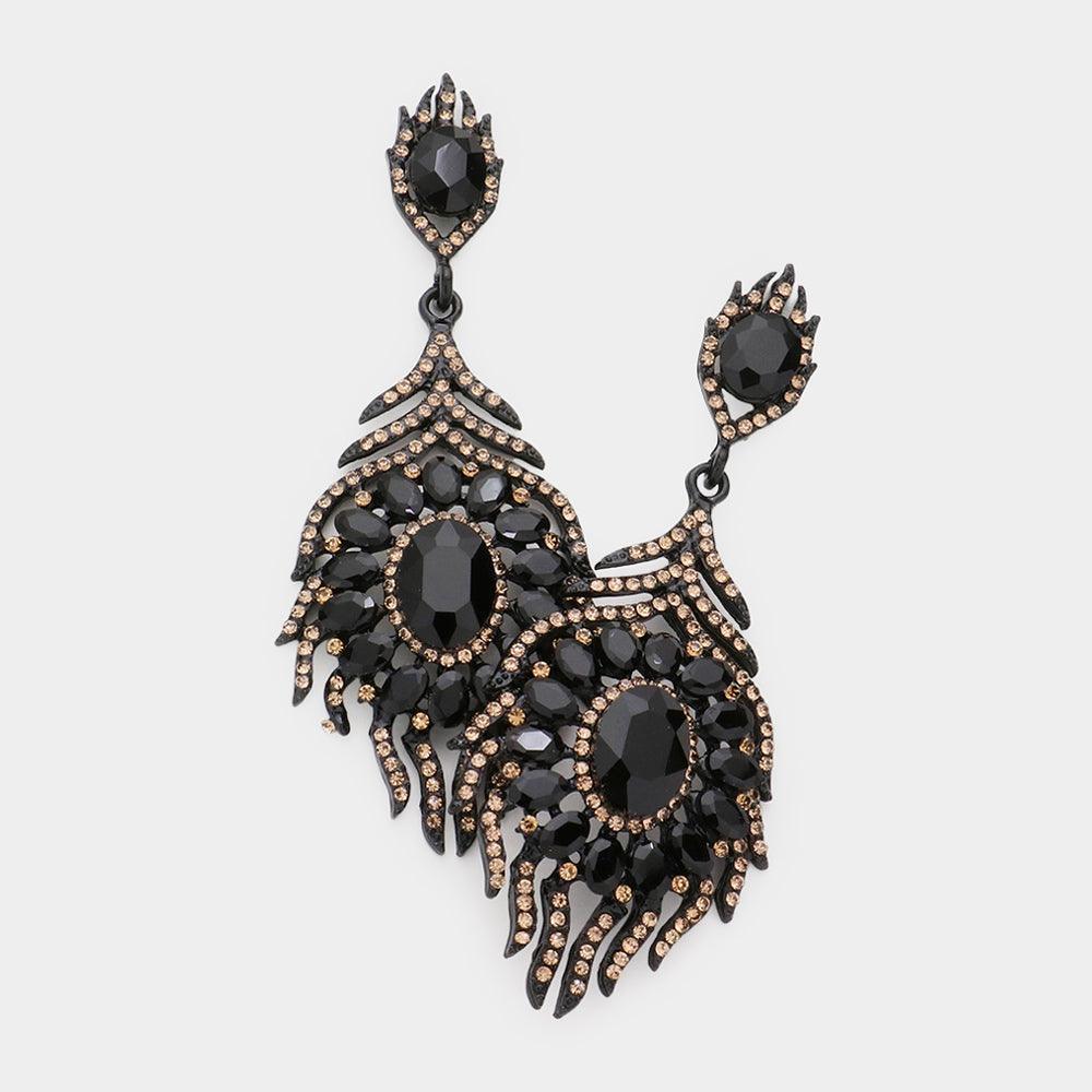 Black Oval Crystal Rhinestone Flame Evening Earrings - Jewelry Store by Erik Rayo