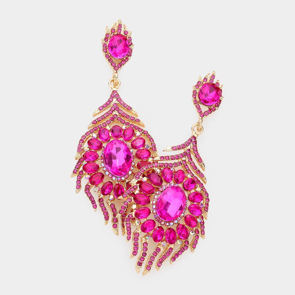 Fuchsia Oval Crystal Rhinestone Flame Evening Earrings - Jewelry Store by Erik Rayo