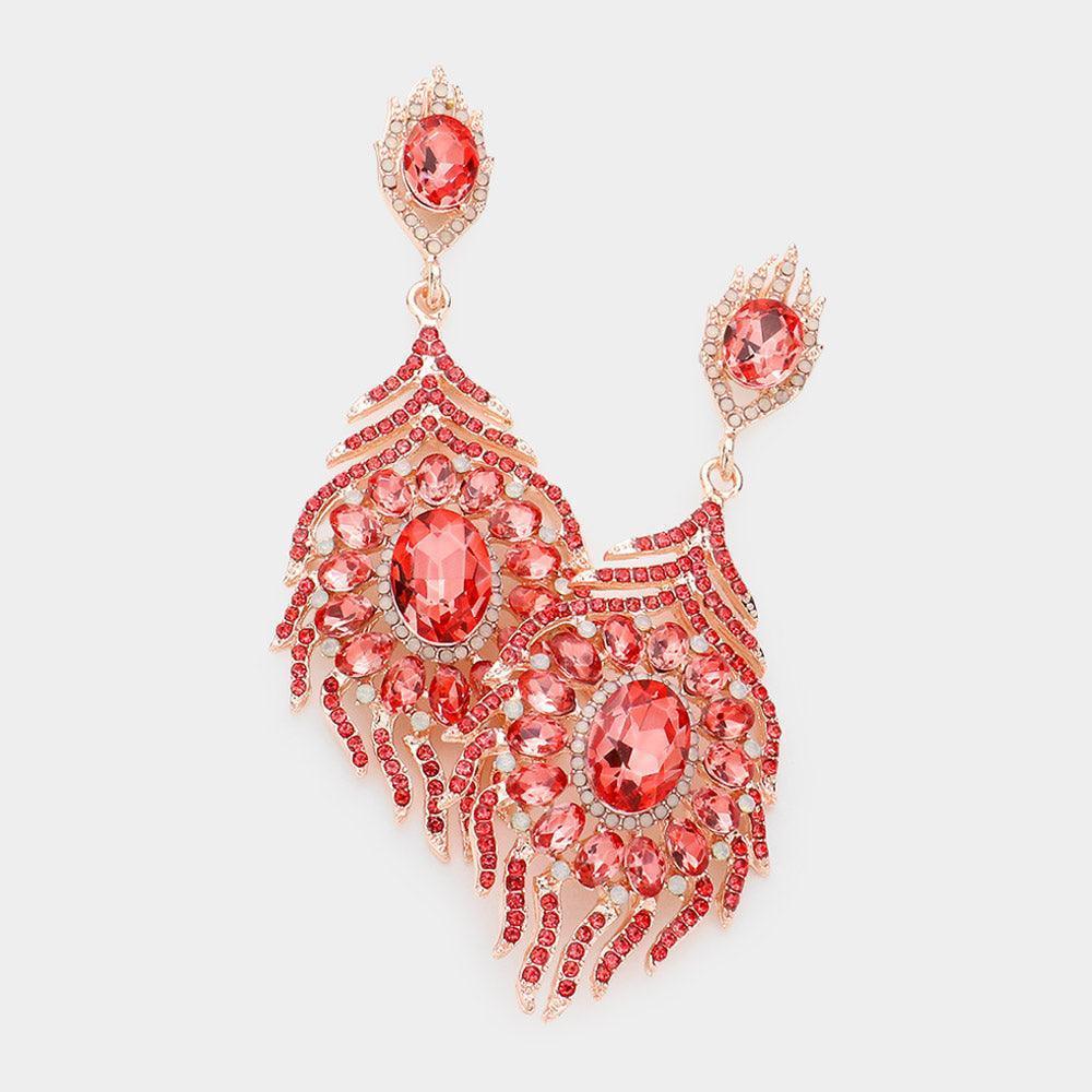 Coral Oval Crystal Rhinestone Flame Evening Earrings - Jewelry Store by Erik Rayo