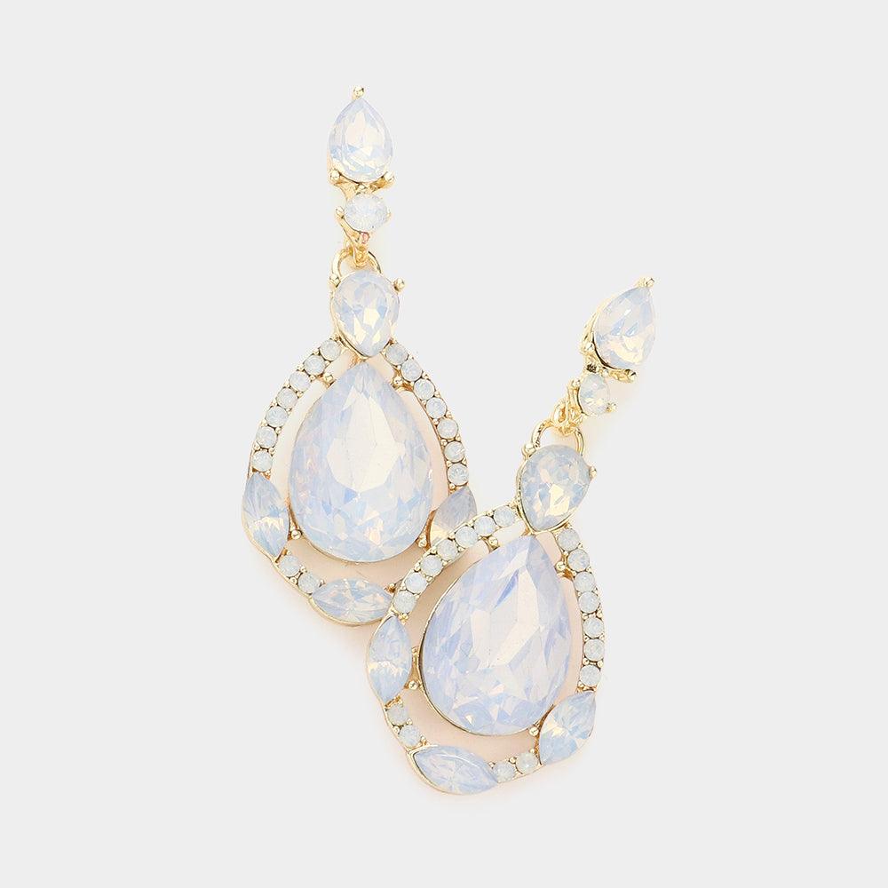 White Crystal Rhinestone Teardrop Evening Earrings