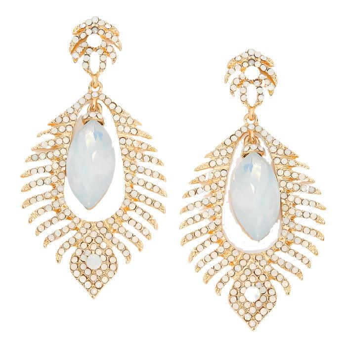 White Marquise crystal rhinestone flame evening earrings