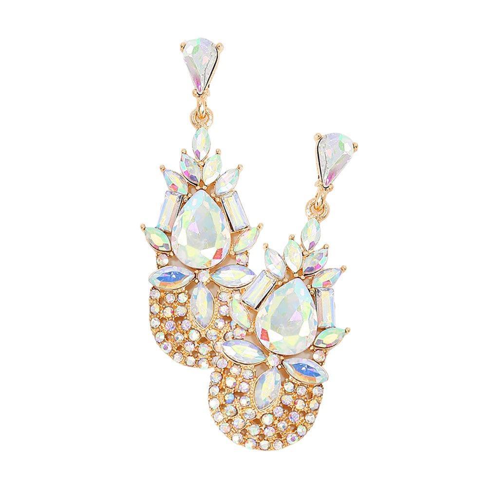 Gold Crystal rhinestone teardrop statement evening earrings - Jewelry Store by Erik Rayo