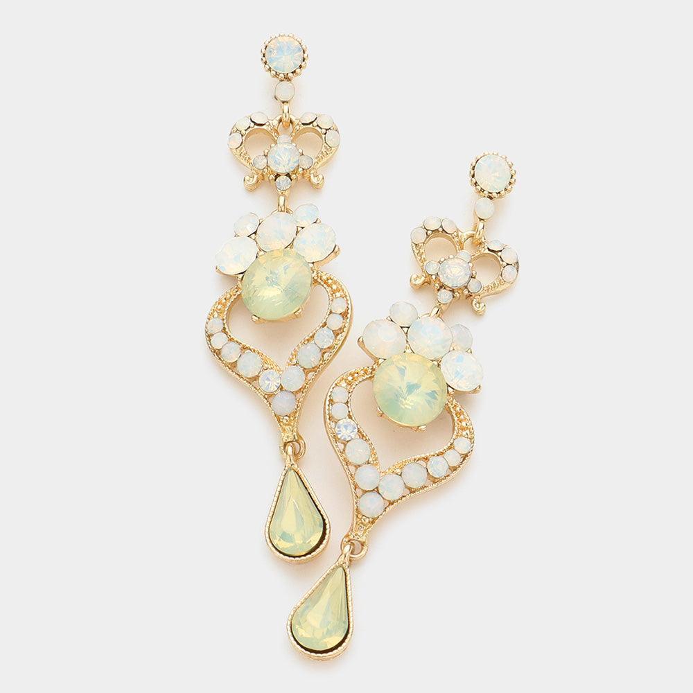 White Crystal Rhinestone Heart Teardrop Dangle Evening Earrings - Jewelry Store by Erik Rayo