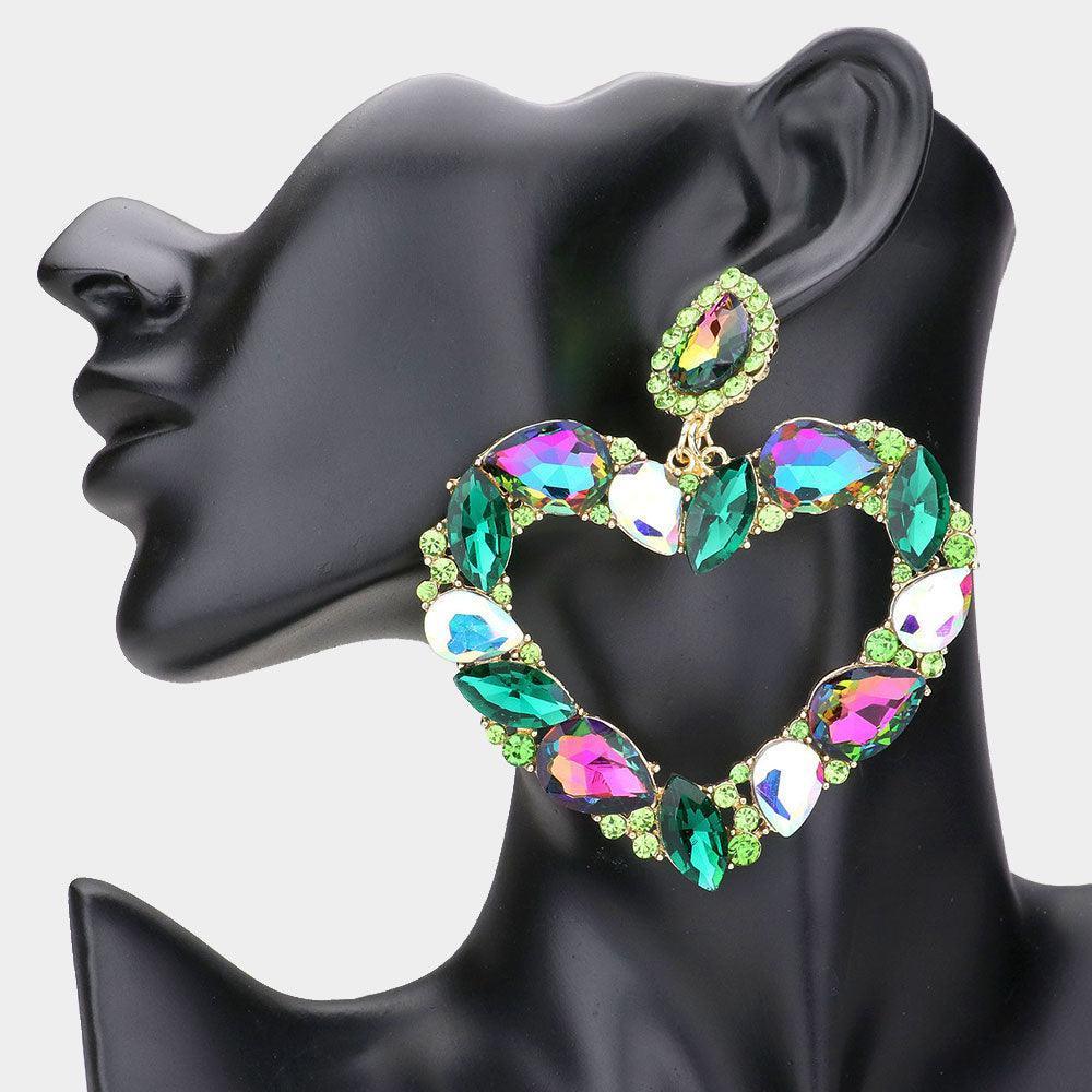 Marquise Teardrop Stone Cluster Open Heart Dangle Evening Earrings - Jewelry Store by Erik Rayo