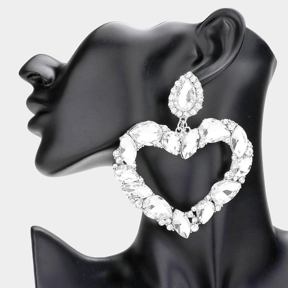 Marquise Teardrop Stone Cluster Open Heart Dangle Evening Earrings - Jewelry Store by Erik Rayo