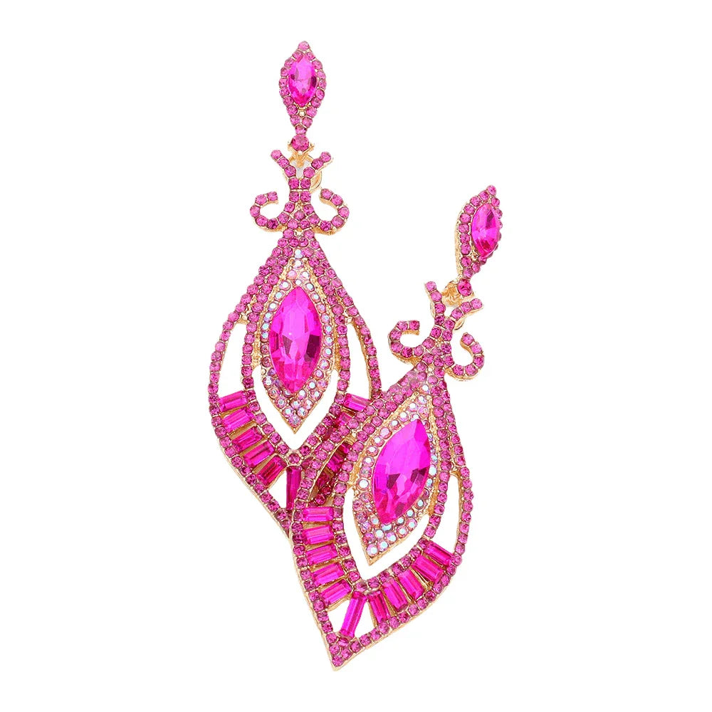 Fuchsia Marquise Stone Accented Dangle Evening Earrings - Jewelry Store by Erik Rayo
