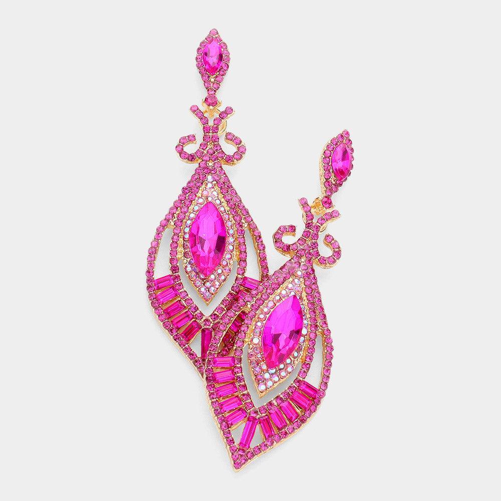 Fuchsia Marquise Stone Accented Dangle Evening Earrings - Jewelry Store by Erik Rayo