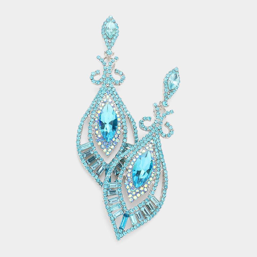 Aqua Marquise Stone Accented Dangle Evening Earrings - Jewelry Store by Erik Rayo