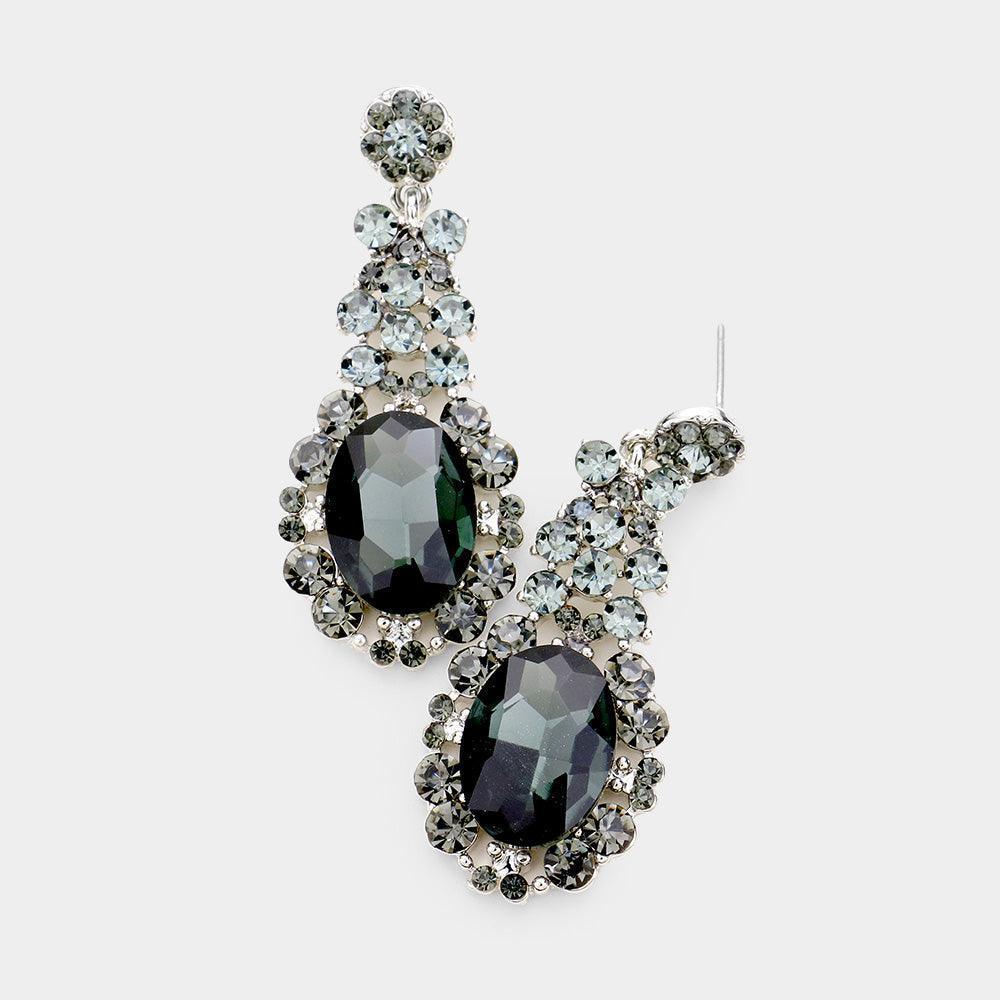 Black Crystal Rhinestone Pave Drop Evening Earrings - Jewelry Store by Erik Rayo