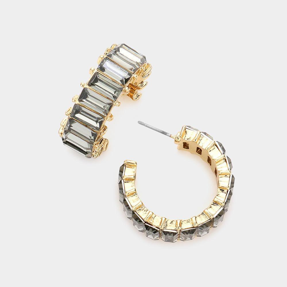 Black Baguette Stone Cluster Hoop Evening Earrings - Jewelry Store by Erik Rayo