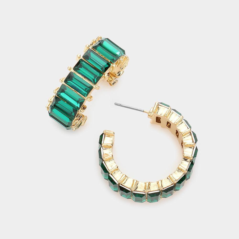 Green Baguette Stone Cluster Hoop Evening Earrings - Jewelry Store by Erik Rayo