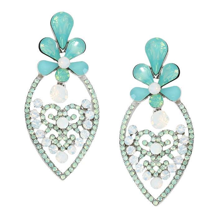 Crystal rhinestone flower & heart evening earrings