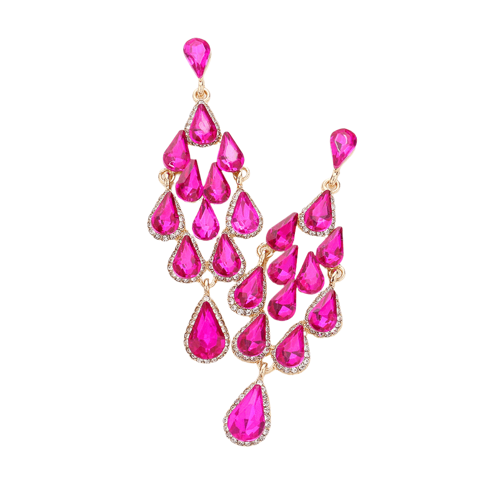 Fuchsia Glass Crystal Chandelier Evening Earrings