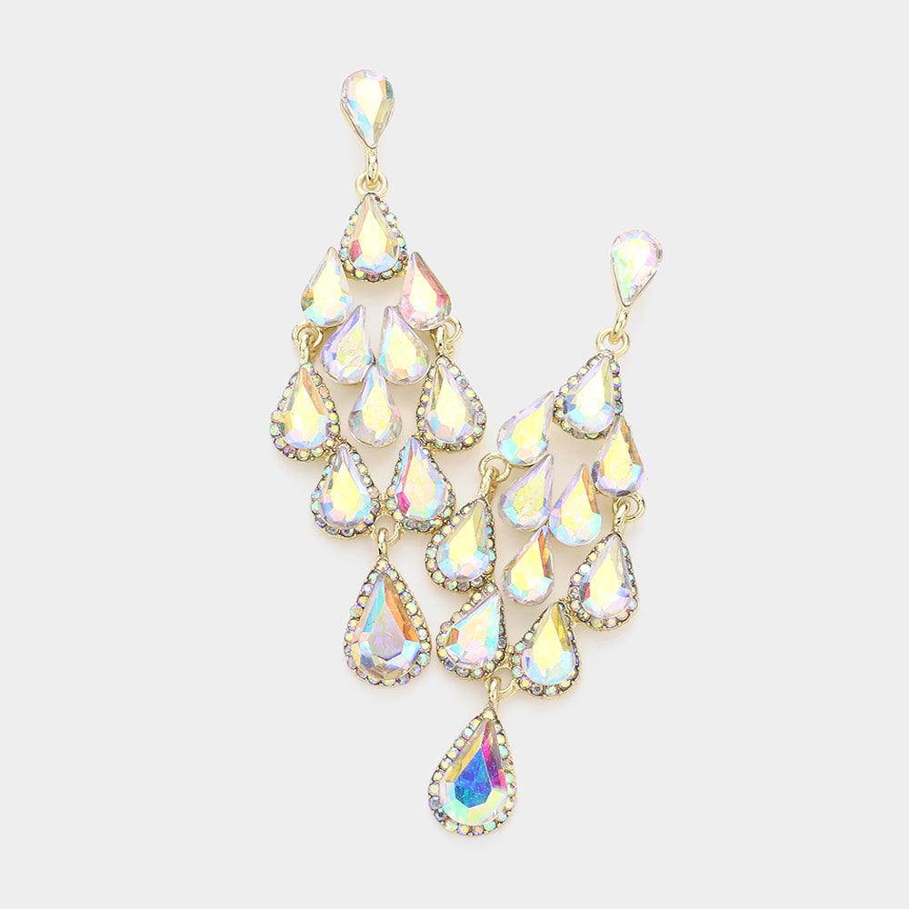 Gold Glass Crystal Chandelier Evening Earrings