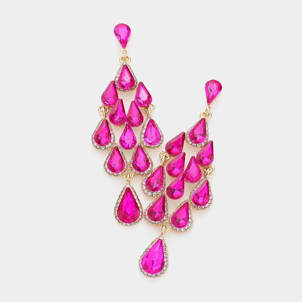 Fuchsia Glass Crystal Chandelier Evening Earrings - Jewelry Store by Erik Rayo