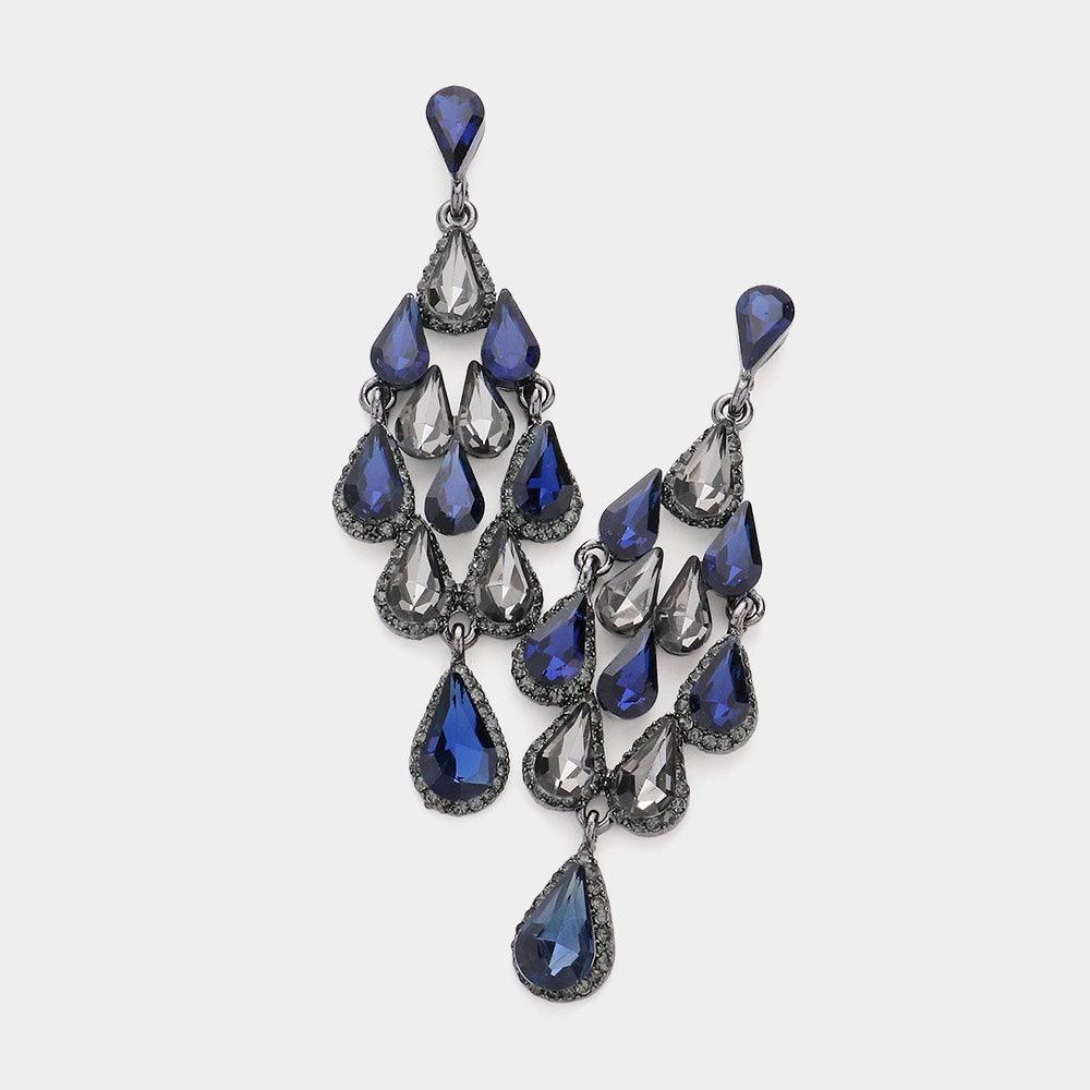 Blue Glass Crystal Chandelier Evening Earrings - Jewelry Store by Erik Rayo