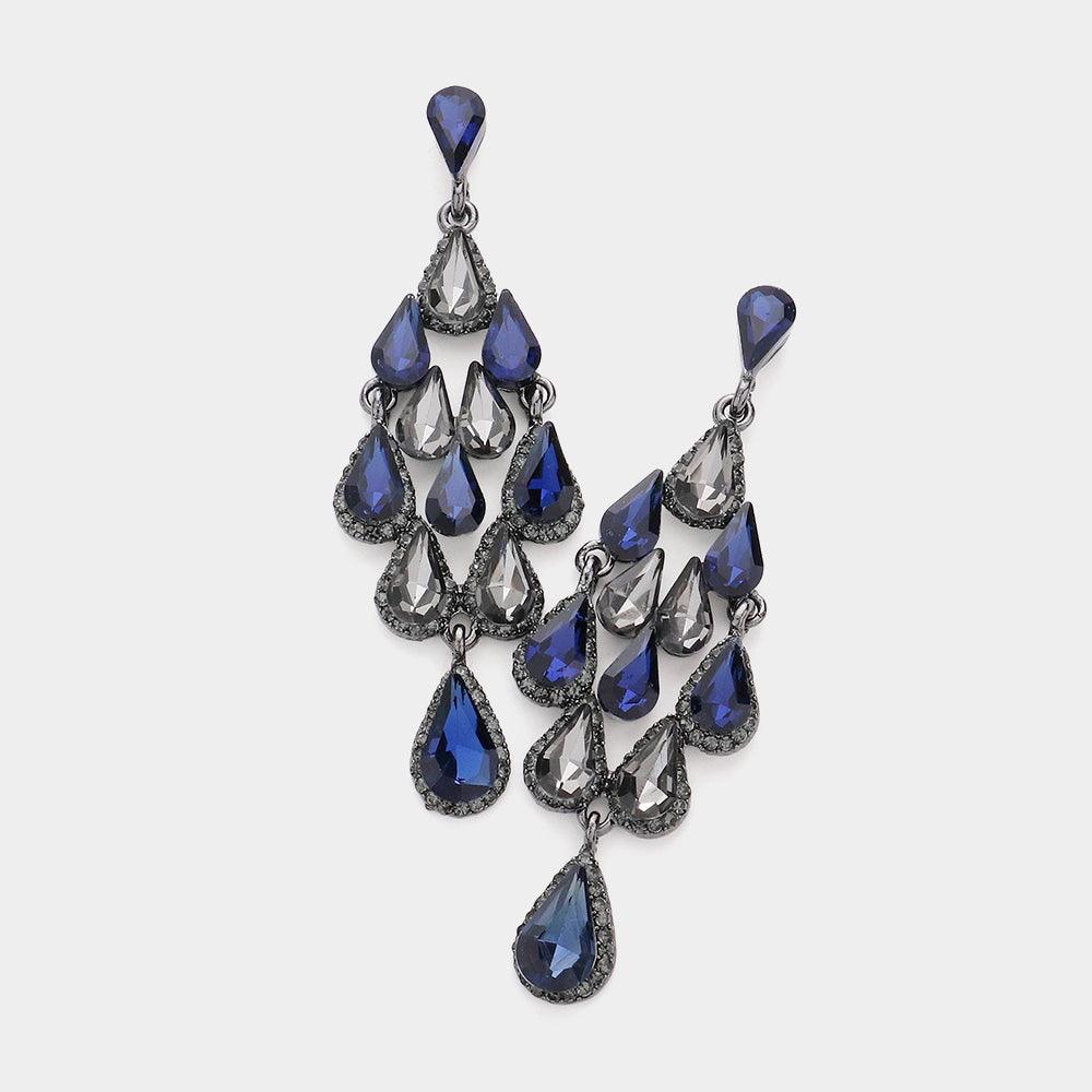 Blue Glass Crystal Chandelier Evening Earrings