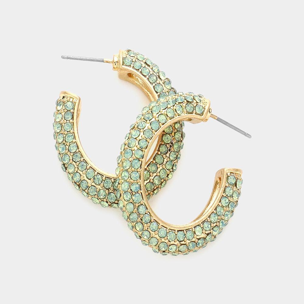 Rhinestone Embellished Oval Hoop Evening Earrings - Jewelry Store by Erik Rayo
