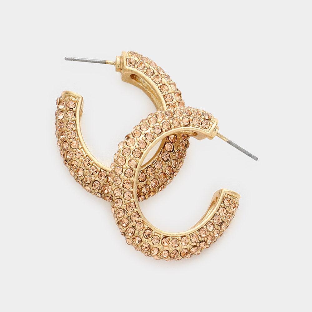 Peach Rhinestone Embellished Oval Hoop Evening Earrings - Jewelry Store by Erik Rayo
