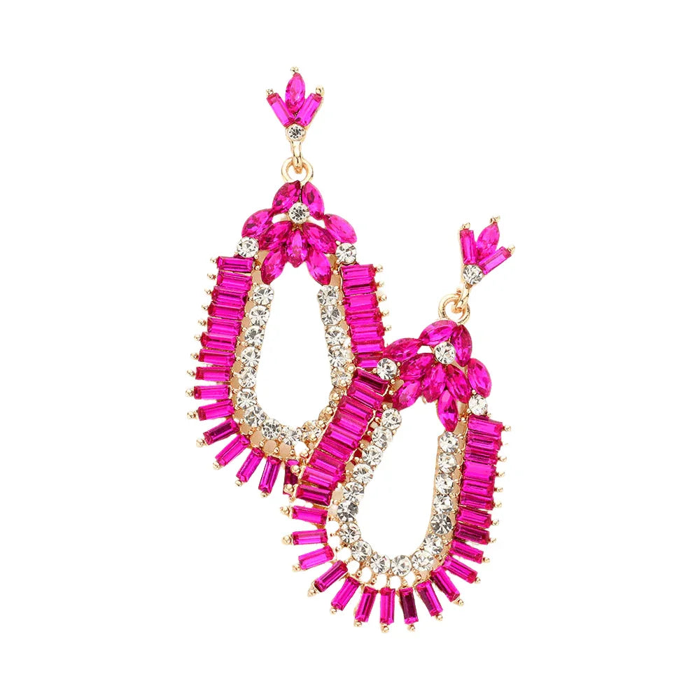 Fuchsia Baguette Cut Crystal Rhinestone Evening Earrings - Jewelry Store by Erik Rayo