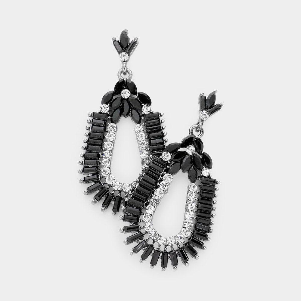 Black Baguette Cut Crystal Rhinestone Evening Earrings - Jewelry Store by Erik Rayo