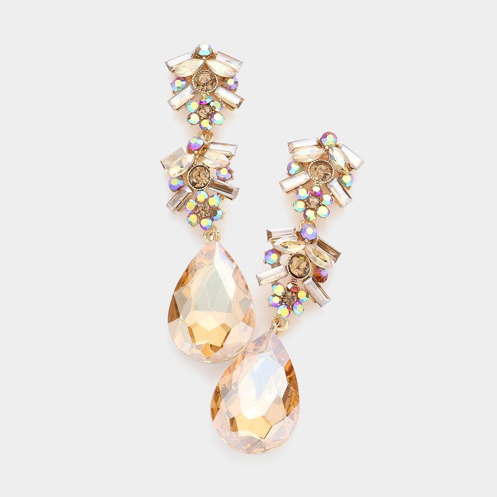 Chunky Pear Crystal Floral Evening Drop Earrings - Jewelry Store by Erik Rayo
