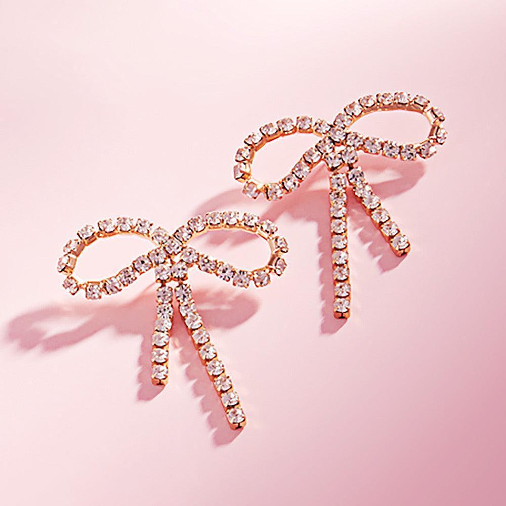 Clear Rhinestone Bow Evening Earrings - Jewelry Store by Erik Rayo