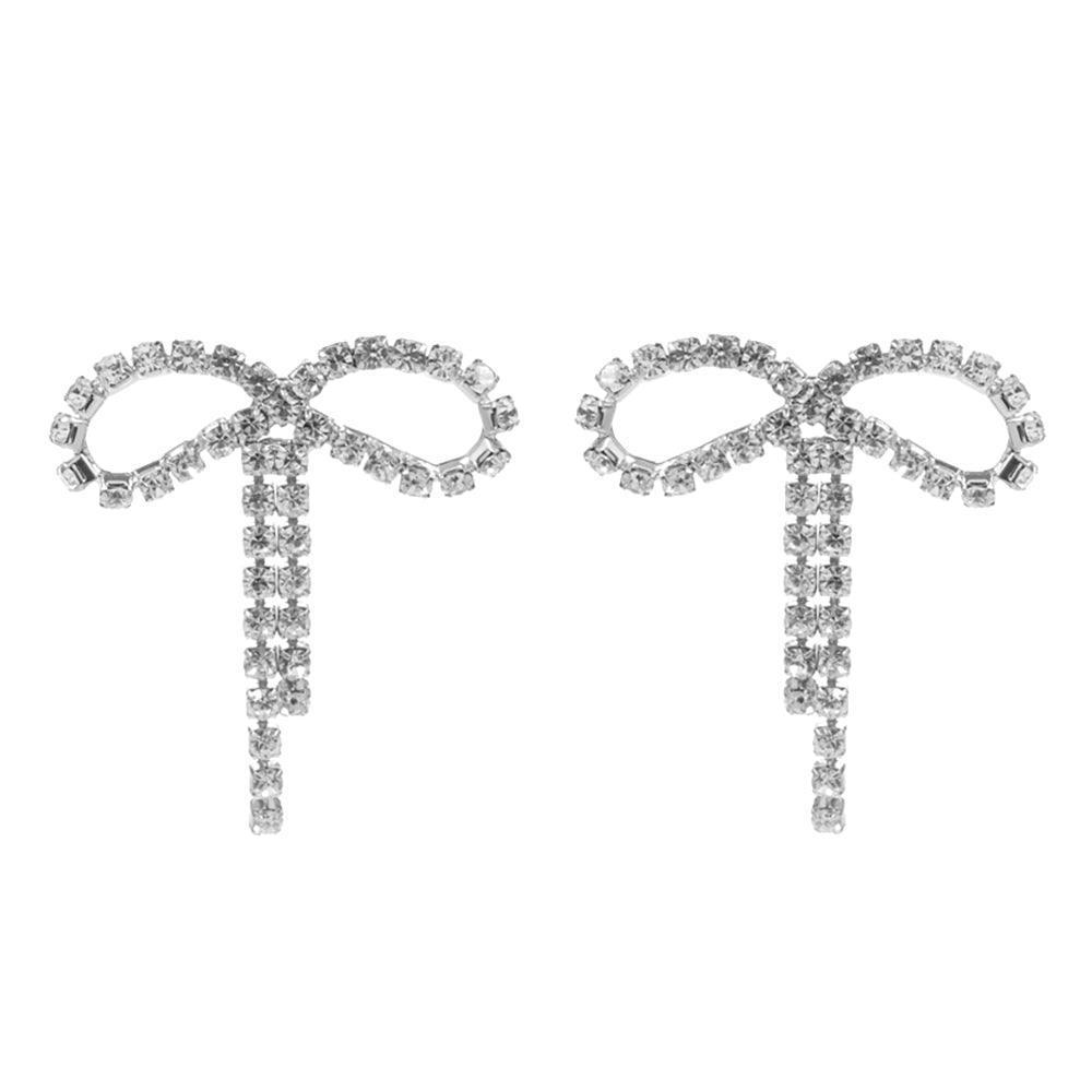 Clear Rhinestone Bow Evening Earrings - Jewelry Store by Erik Rayo