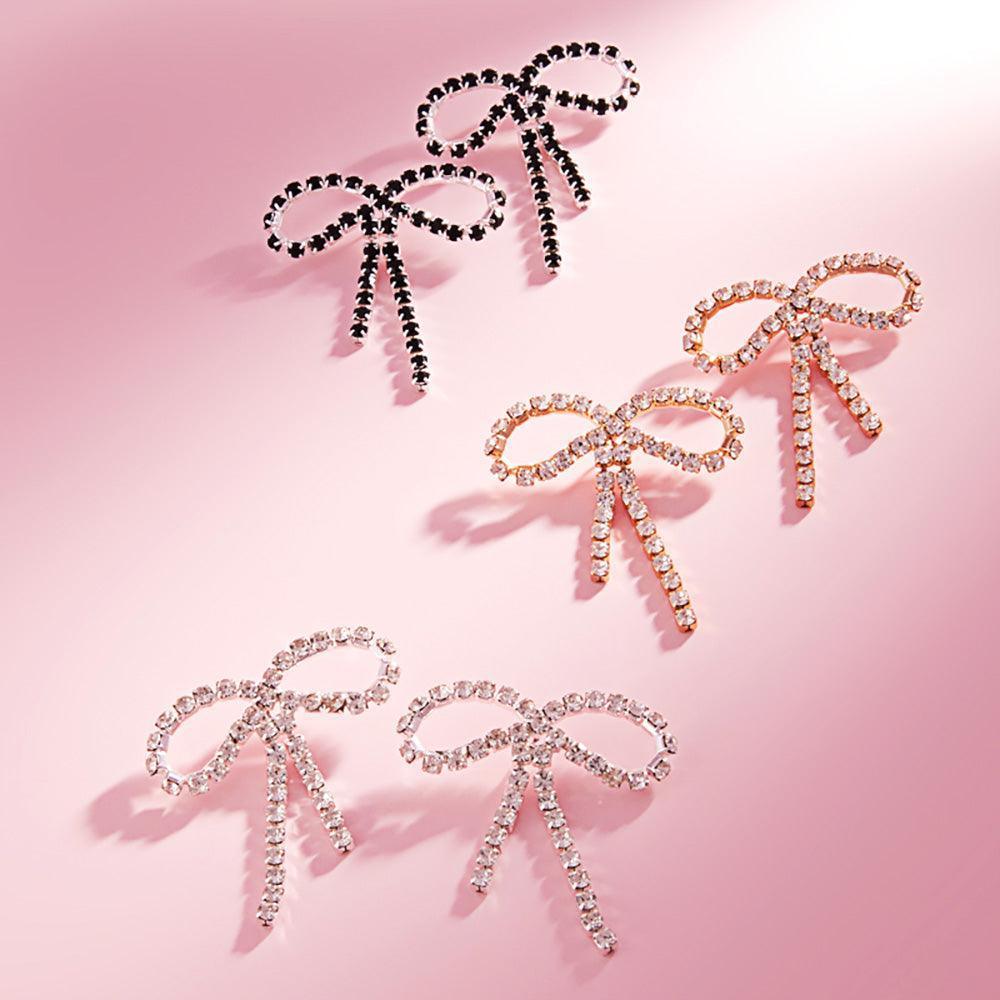 Clear Rhinestone Bow Evening Earrings - Jewelry Store by Erik Rayo