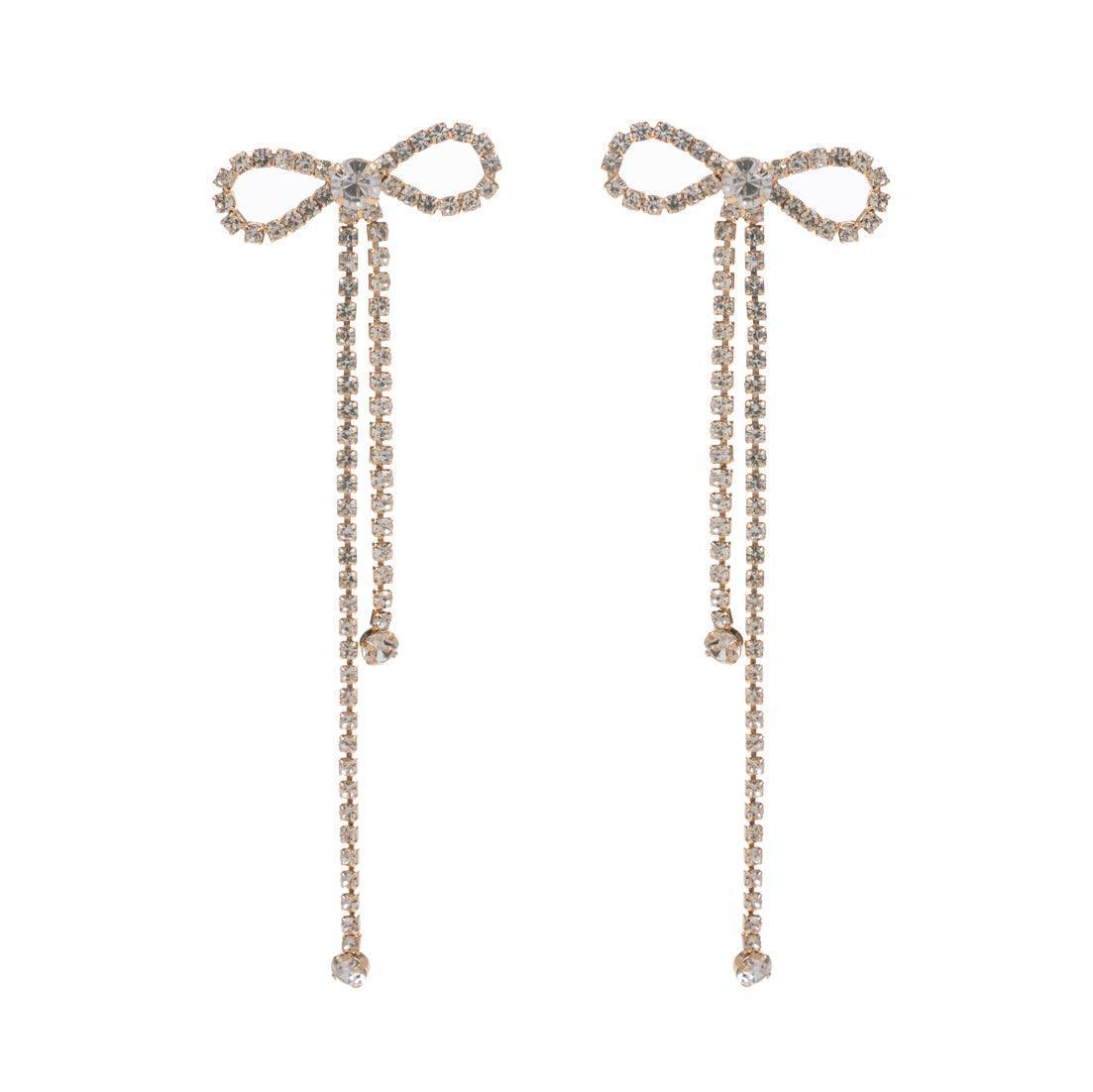 Clear Rhinestone Paved Bow Evening Earrings - Jewelry Store by Erik Rayo
