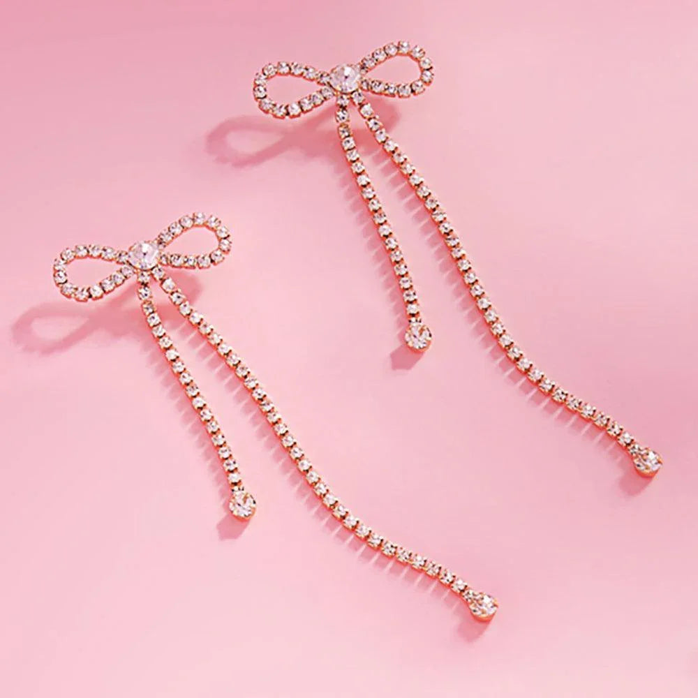 Clear Rhinestone Paved Bow Evening Earrings - Jewelry Store by Erik Rayo