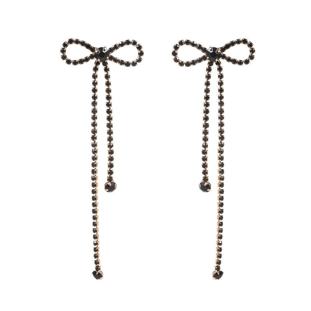 Black Rhinestone Paved Bow Evening Earrings - Jewelry Store by Erik Rayo