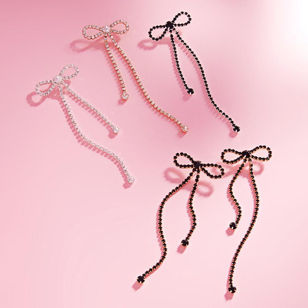 Black Rhinestone Paved Bow Evening Earrings - Jewelry Store by Erik Rayo