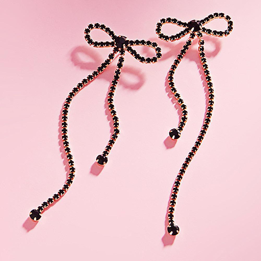 Black Rhinestone Paved Bow Evening Earrings - Jewelry Store by Erik Rayo