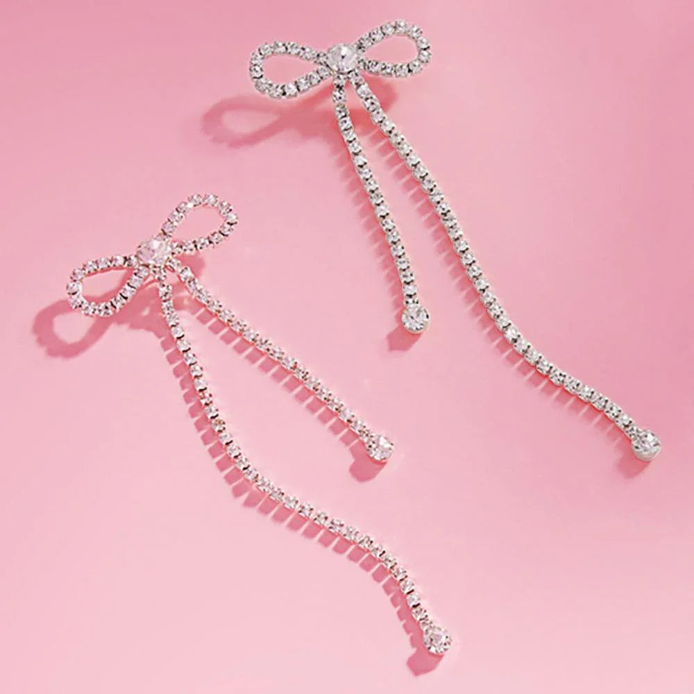 Clear Rhinestone Paved Bow Evening Earrings - Jewelry Store by Erik Rayo