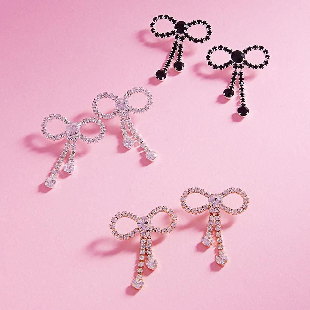 Clear Rhinestone Bow Evening Earrings - Jewelry Store by Erik Rayo