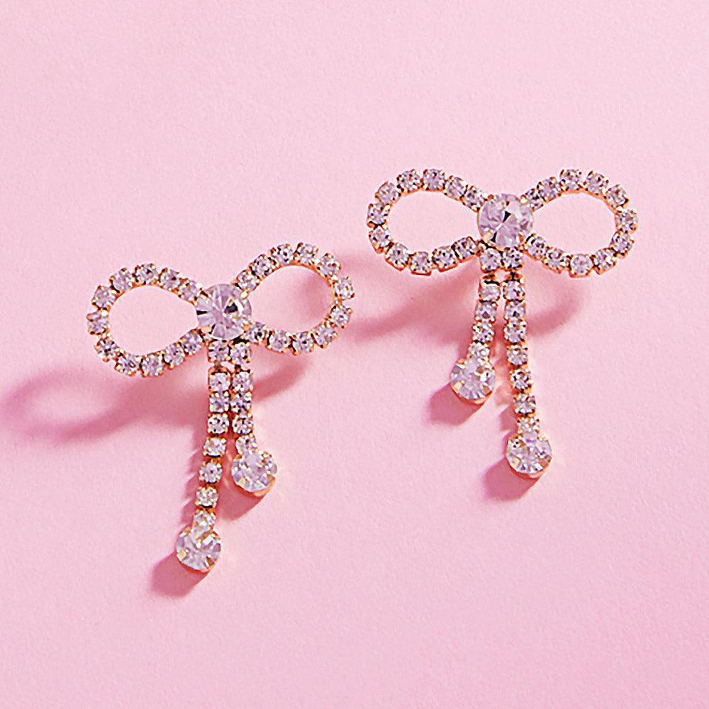 Clear Rhinestone Bow Evening Earrings - Jewelry Store by Erik Rayo