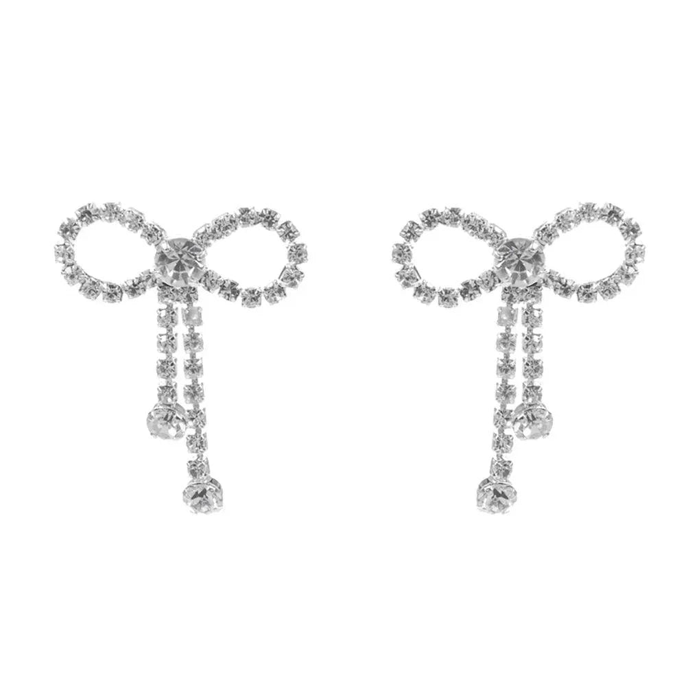 Clear Rhinestone Bow Evening Earrings - Jewelry Store by Erik Rayo