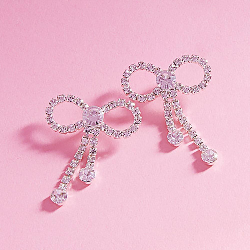 Clear Rhinestone Bow Evening Earrings - Jewelry Store by Erik Rayo